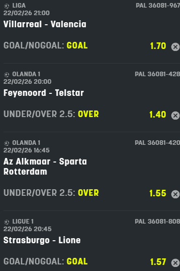 scommesse pronte di oggi 2026-02-22