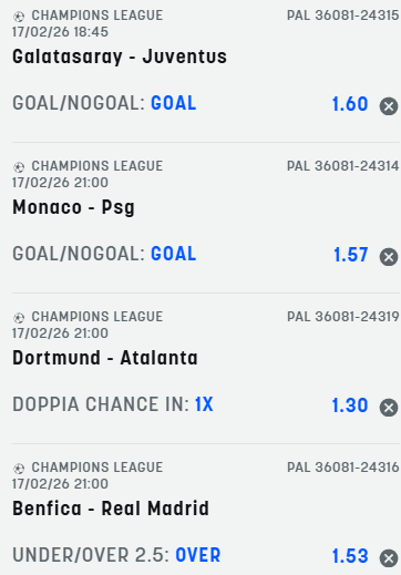 scommesse pronte Champions League 2026-02-17
