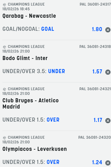 scommesse pronte Champions League 2026-02-17