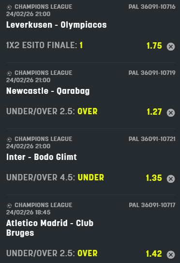 scommesse pronte Champions League 2026-02-25