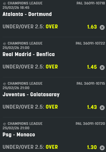 scommesse pronte Champions League 2026-02-25