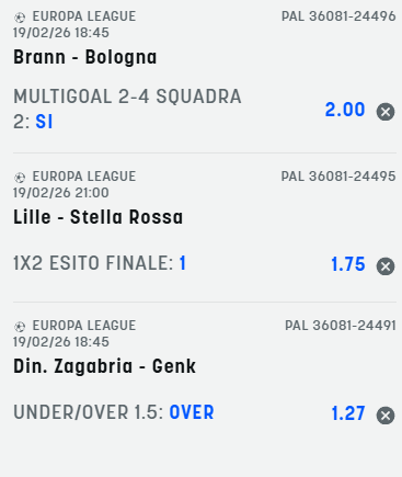 scommesse pronte Europa League 2026-02-19