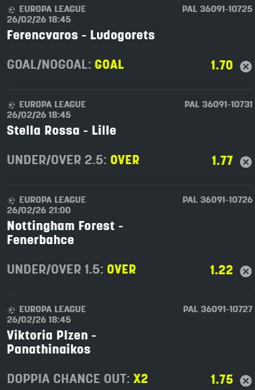 scommesse pronte Europa League 2026-02-26