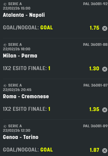 scommesse pronte Serie a 2026-02-22