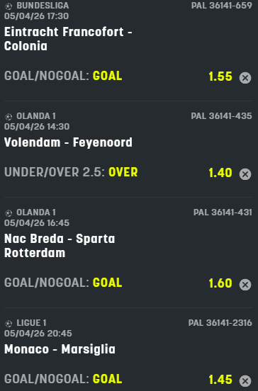 scommesse pronte di oggi 2026-04-05