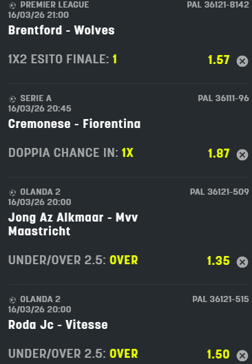 scommesse pronte di oggi 2026-03-16