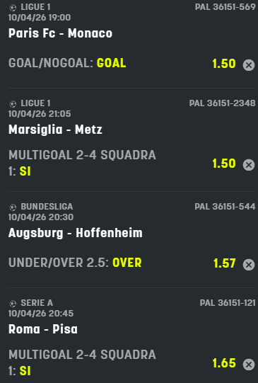 scommesse pronte di oggi 2026-04-10