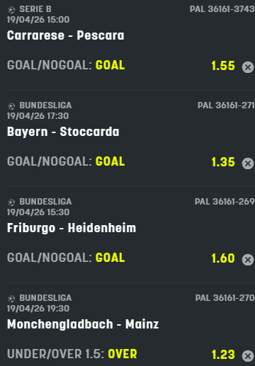 scommesse pronte di oggi 2026-04-19