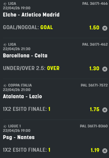 scommesse pronte di oggi 2026-04-22