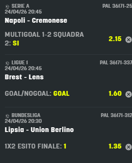 scommesse pronte di oggi 2026-04-24