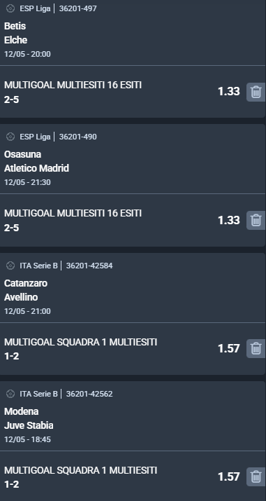 scommesse pronte di oggi 2026-05-12